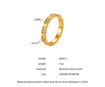 Geometric Rings For Women In Titanium Steel With 18K Real Gold Electroplated Finish Featuring Rhinestone Inlay