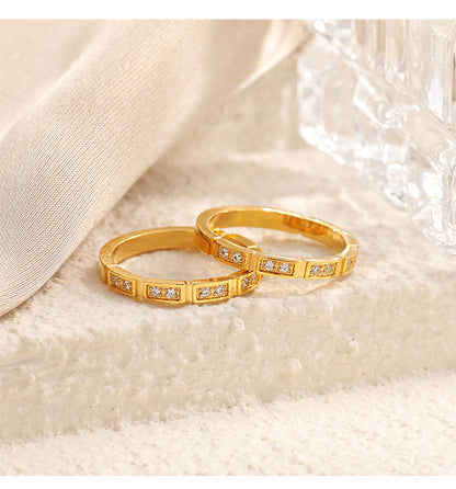 Geometric Rings For Women In Titanium Steel With 18K Real Gold Electroplated Finish Featuring Rhinestone Inlay