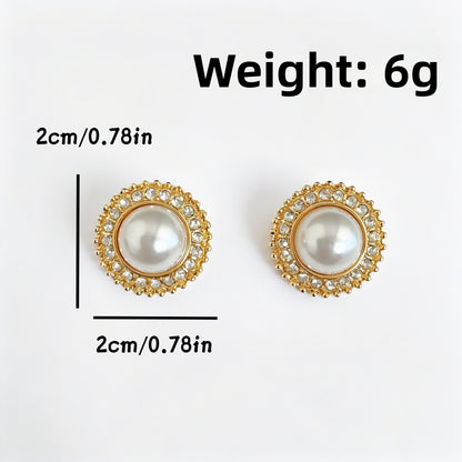 Round Stud Earrings For Unisex Featuring Electroplated Alloy With 925 Sterling Silver Posts And Artificial Pearl Inlay