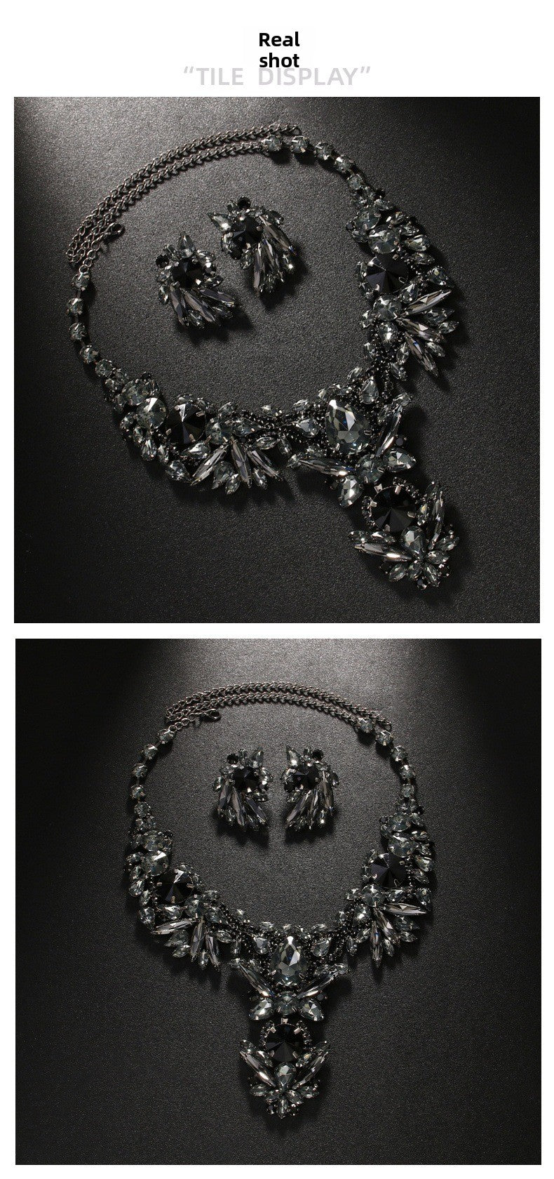 Exaggerated Geometric Jewelry Set For Women In Gold Featuring Rhinestones Inlay