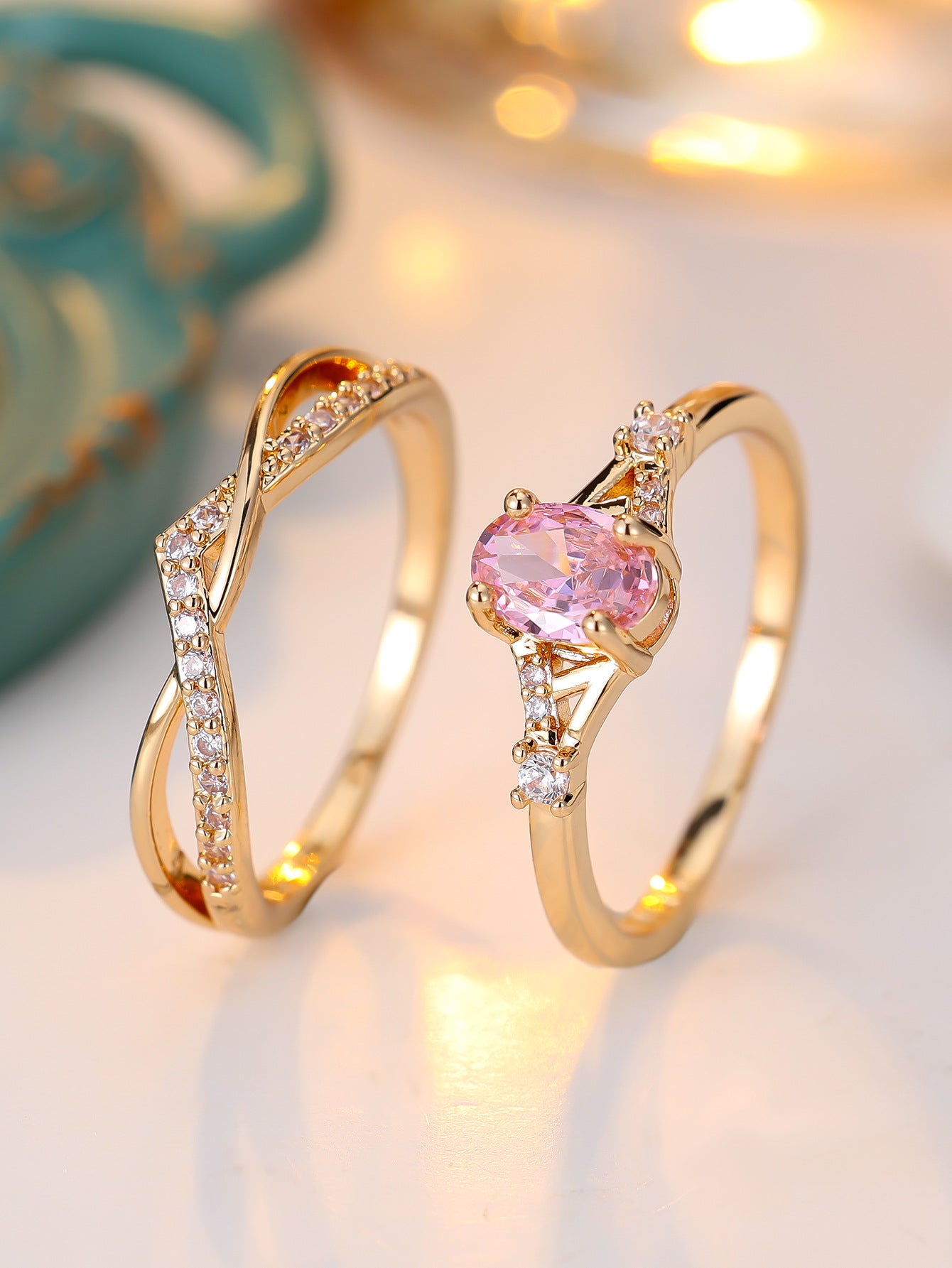 Women’s Crossover Twist Rings In Electroplated Copper Featuring Zircon Inlay