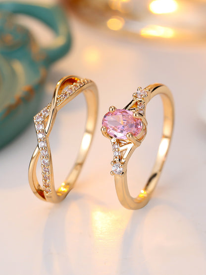 Women’s Crossover Twist Rings In Electroplated Copper Featuring Zircon Inlay