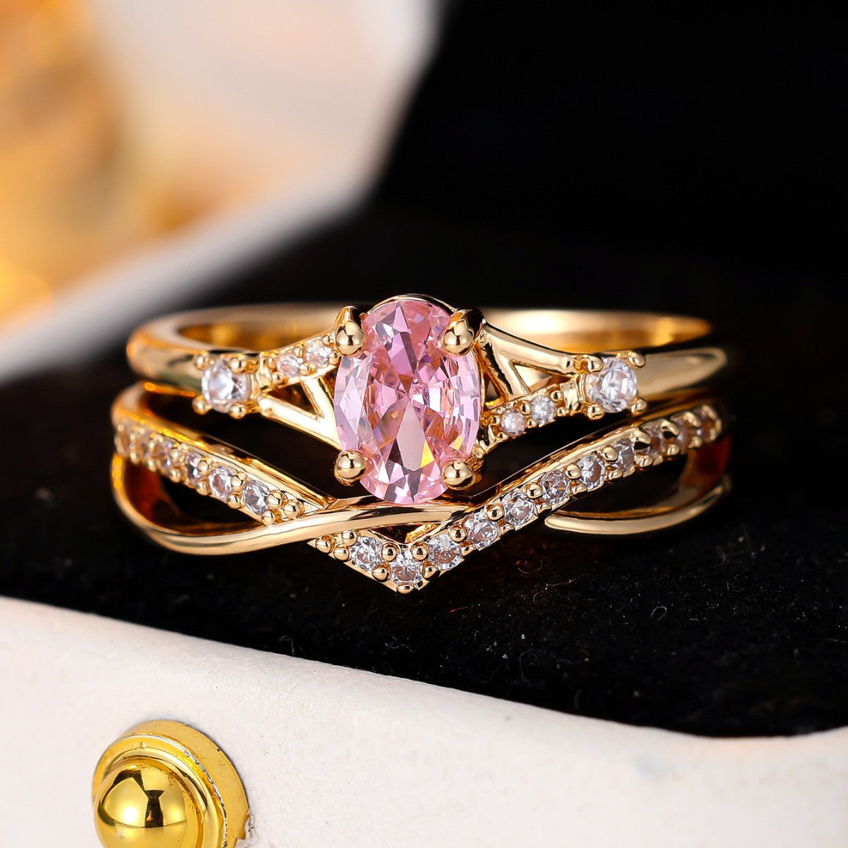 Women’s Crossover Twist Rings In Electroplated Copper Featuring Zircon Inlay