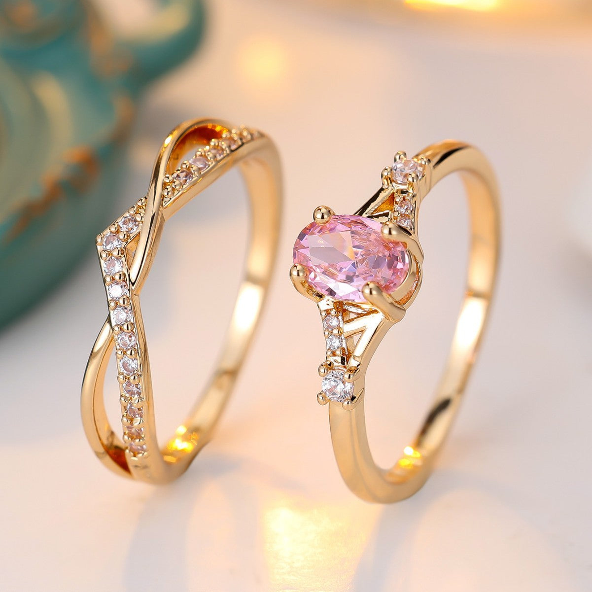 Women’s Crossover Twist Rings In Electroplated Copper Featuring Zircon Inlay