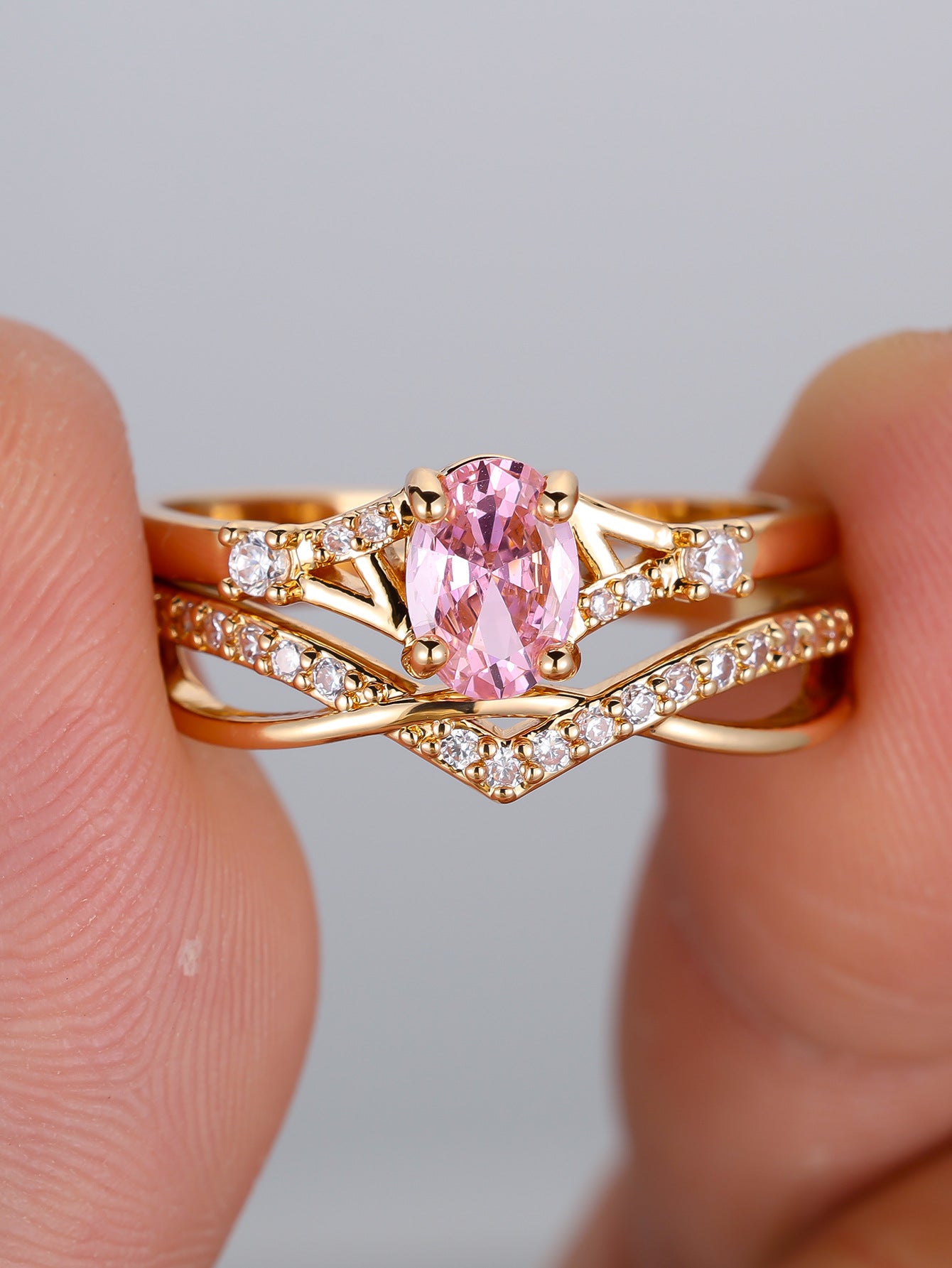 Women’s Crossover Twist Rings In Electroplated Copper Featuring Zircon Inlay