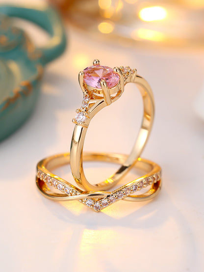 Women’s Crossover Twist Rings In Electroplated Copper Featuring Zircon Inlay