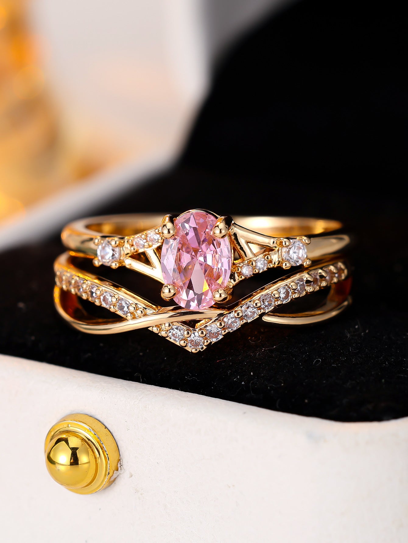 Women’s Crossover Twist Rings In Electroplated Copper Featuring Zircon Inlay