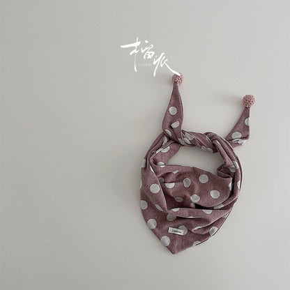 Kid's Polka Dots Triangle Scarf In Sky Blue Acrylic, Perfect For Autumn