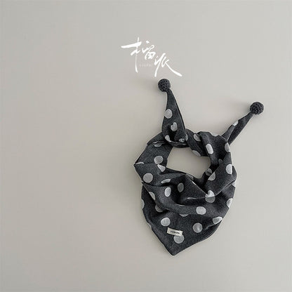 Kid's Polka Dots Triangle Scarf In Sky Blue Acrylic, Perfect For Autumn
