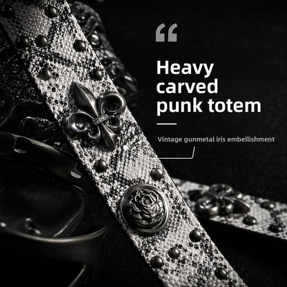 Punk Snakeskin PU Leather Belt With Zinc Alloy Pin Buckle In Silver