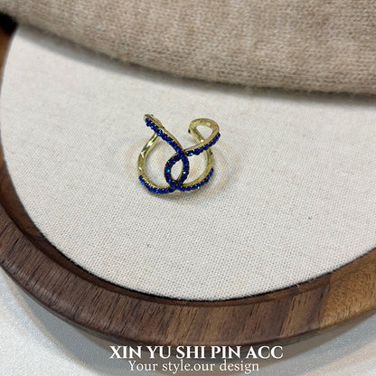 Vintage Style Star Ring For Women In Blue Alloy With Electroplated Finish