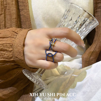 Vintage Style Star Ring For Women In Blue Alloy With Electroplated Finish