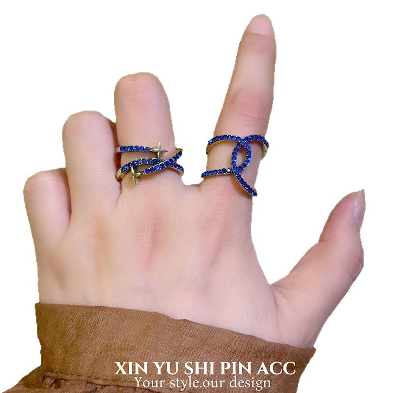 Vintage Style Star Ring For Women In Blue Alloy With Electroplated Finish