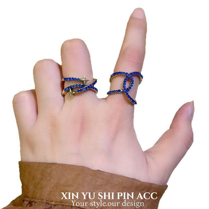 Vintage Style Star Ring For Women In Blue Alloy With Electroplated Finish