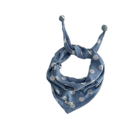Kid's Polka Dots Triangle Scarf In Sky Blue Acrylic, Perfect For Autumn