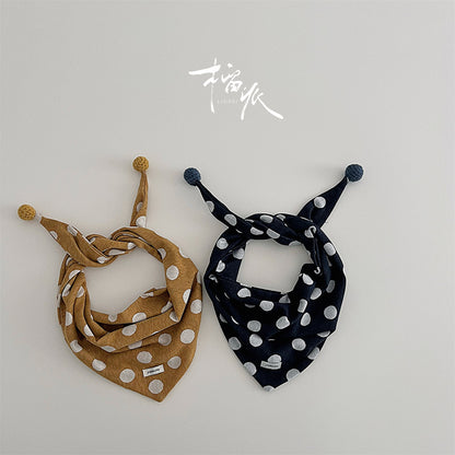 Kid's Polka Dots Triangle Scarf In Sky Blue Acrylic, Perfect For Autumn