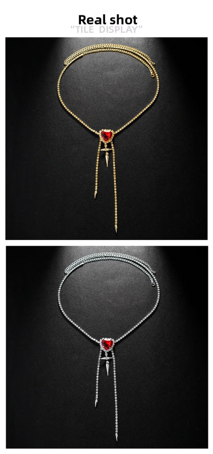 Women's Gold Alloy Waist Chain Tassel Featuring Heart Shape Design With White Crystal Inlay