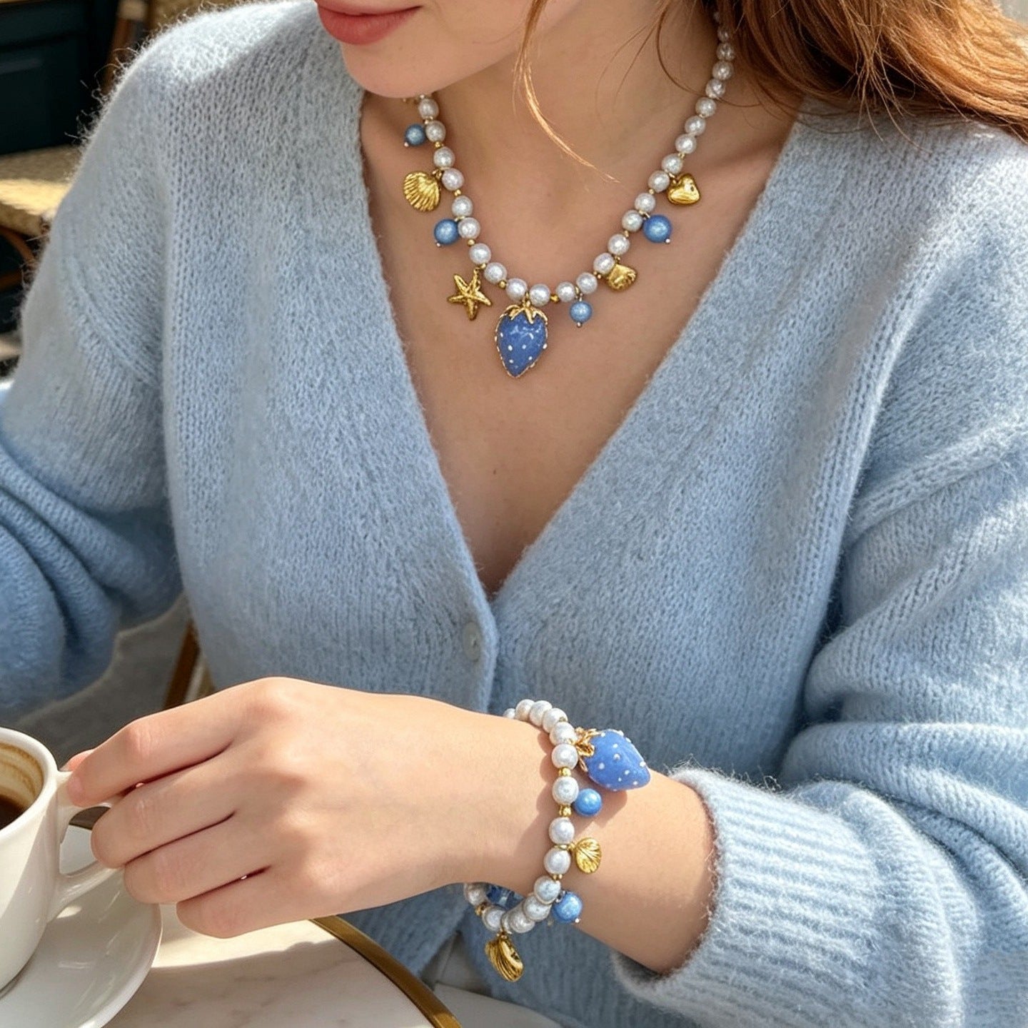 Marine Style Braid Shell Necklace For Women With Mixed Materials And Beaded Chain