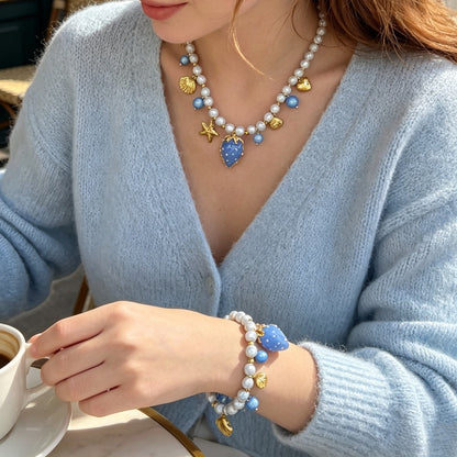 Marine Style Braid Shell Necklace For Women With Mixed Materials And Beaded Chain