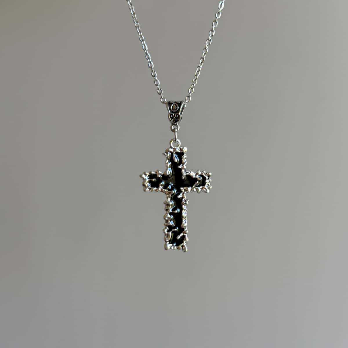 Cross Pendant Necklace In Zinc Alloy With Electroplated Gold Plating, Featuring Punk Style For Unisex