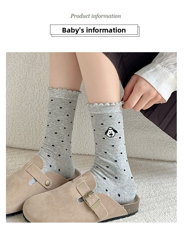 Women's Dog Pattern Socks In Light Grey, Made Of Comfortable Polyester Cotton For Spring
