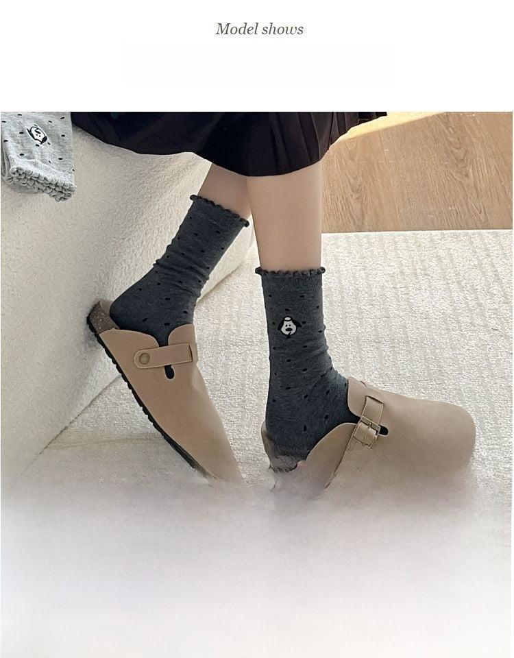 Women's Dog Pattern Socks In Light Grey, Made Of Comfortable Polyester Cotton For Spring