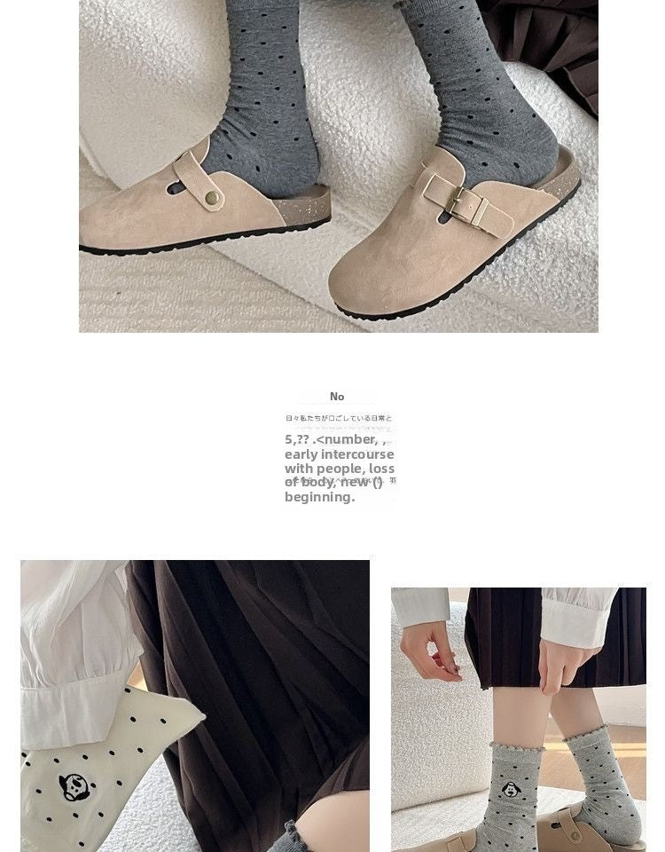 Women's Dog Pattern Socks In Light Grey, Made Of Comfortable Polyester Cotton For Spring