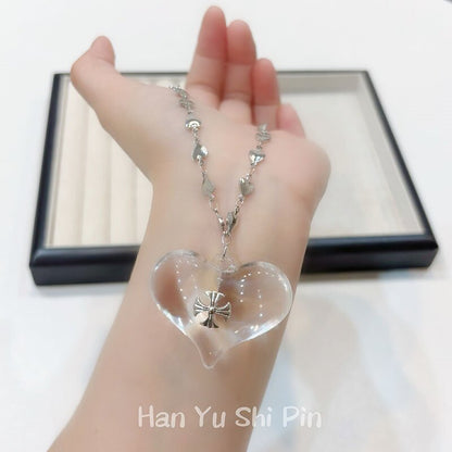 Heart Shape Pendant Necklace For Women In Transparent Color, Electroplated Alloy Material