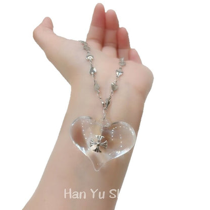 Heart Shape Pendant Necklace For Women In Transparent Color, Electroplated Alloy Material