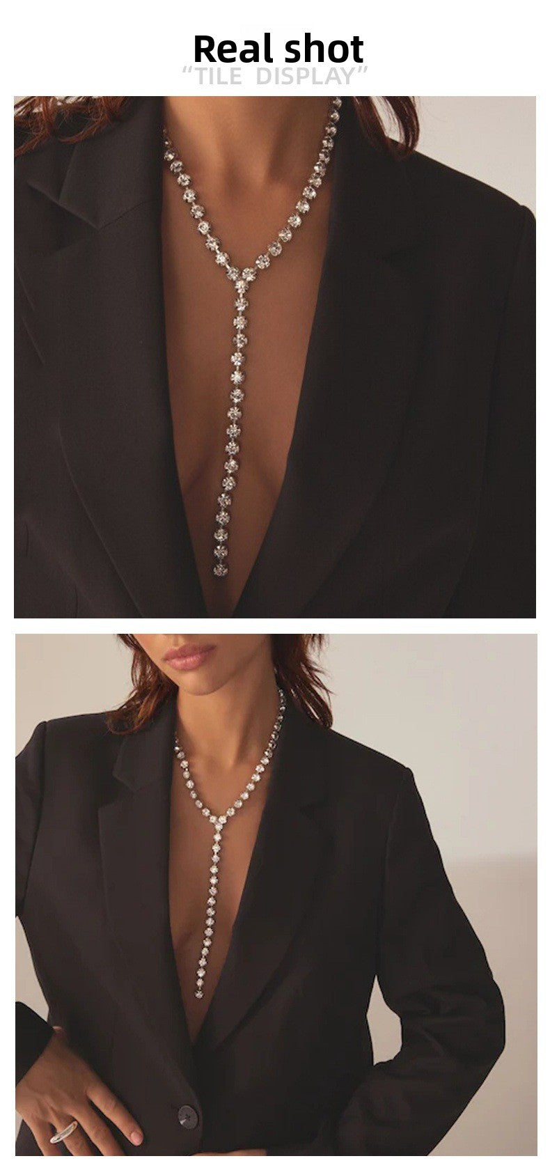 Silver Alloy Tassel Choker Necklace With Rhinestone Pendant For Women