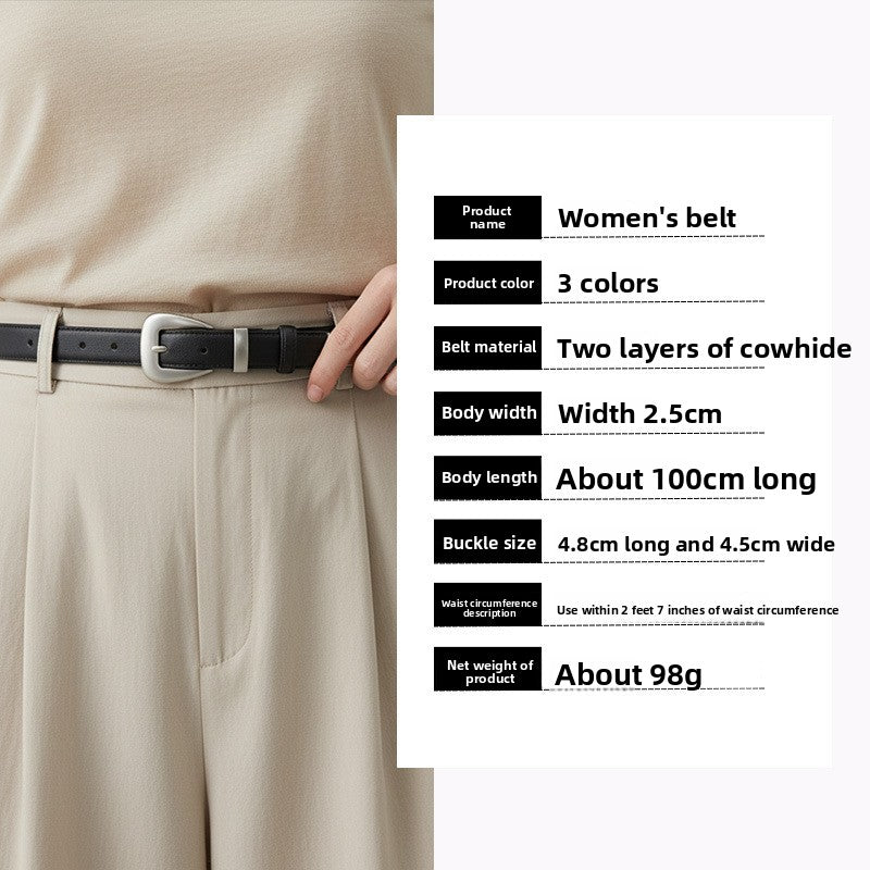 Women's Genuine Leather Commute Belt With Alloy Pin Buckle In Dyed Black