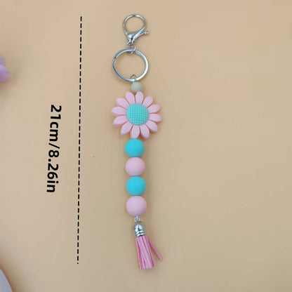 Blue Sunflower New Year Key Chain With Silica Gel Bag Charm Accessory