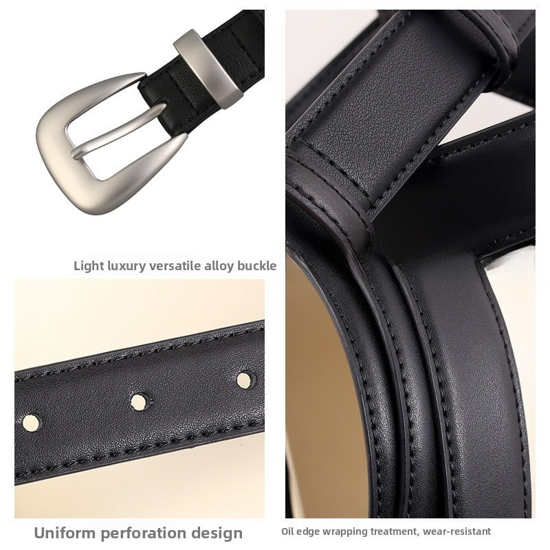 Women's Genuine Leather Commute Belt With Alloy Pin Buckle In Dyed Black