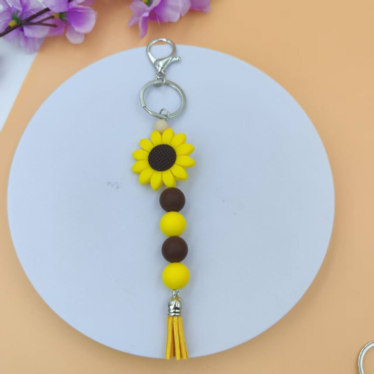 Blue Sunflower New Year Key Chain With Silica Gel Bag Charm Accessory