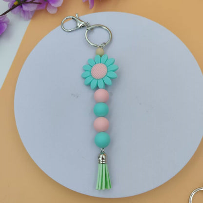 Blue Sunflower New Year Key Chain With Silica Gel Bag Charm Accessory