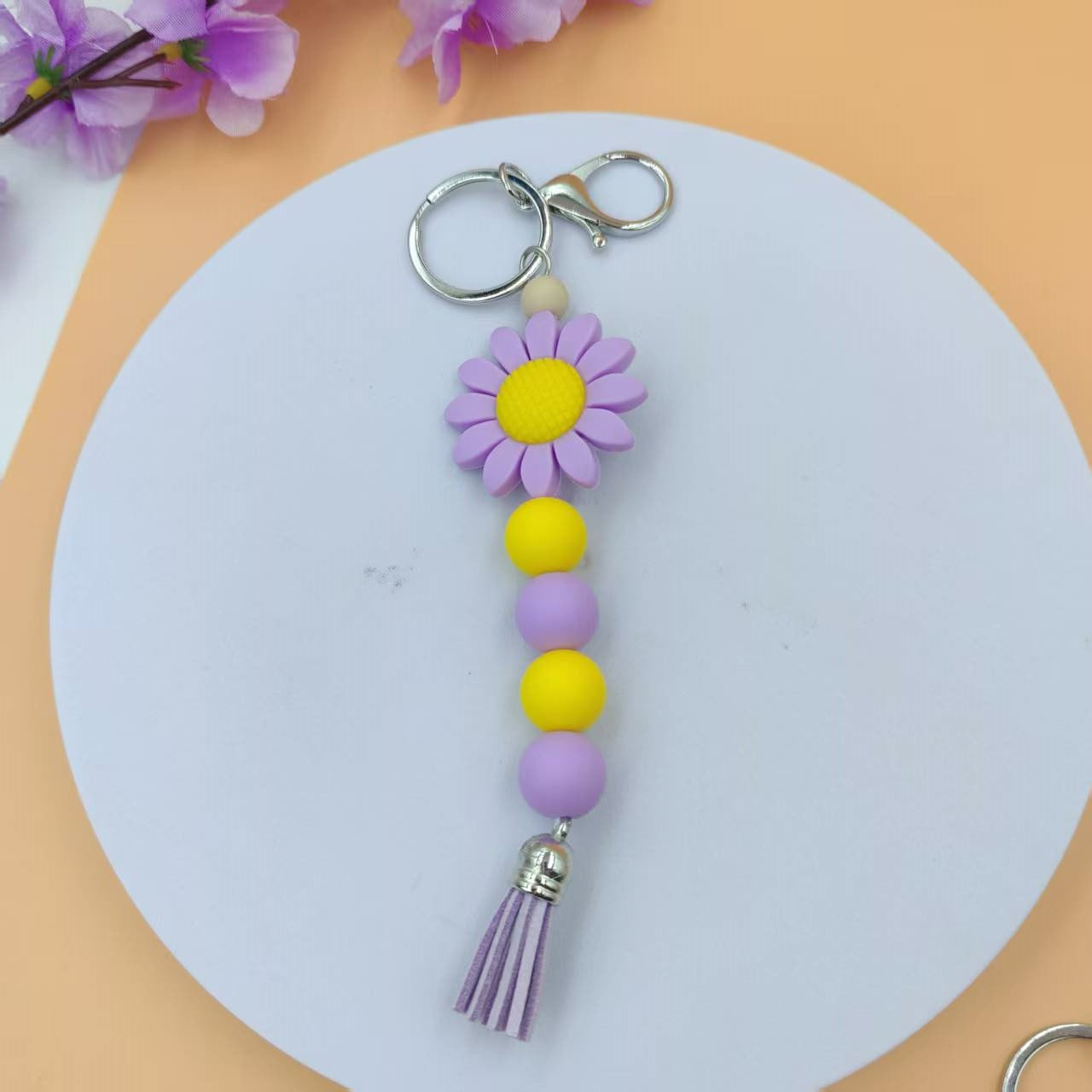 Blue Sunflower New Year Key Chain With Silica Gel Bag Charm Accessory