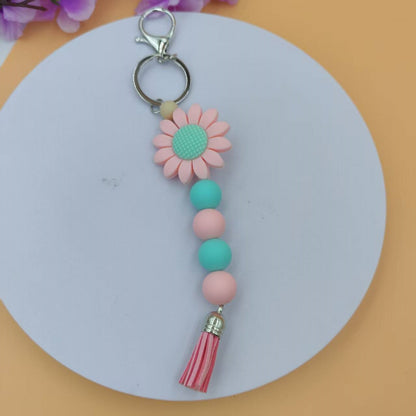 Blue Sunflower New Year Key Chain With Silica Gel Bag Charm Accessory