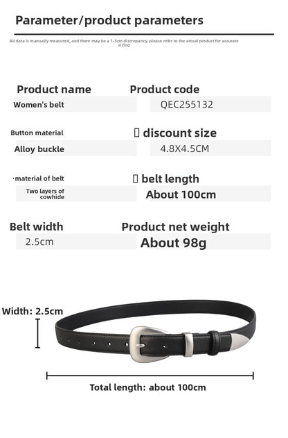 Women's Genuine Leather Commute Belt With Alloy Pin Buckle In Dyed Black