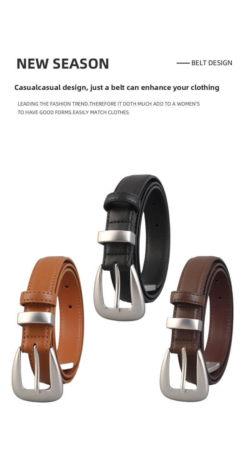 Women's Genuine Leather Commute Belt With Alloy Pin Buckle In Dyed Black