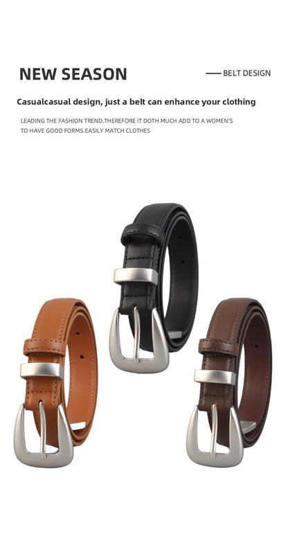Women's Genuine Leather Commute Belt With Alloy Pin Buckle In Dyed Black