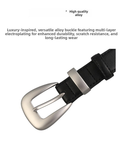 Women's Genuine Leather Commute Belt With Alloy Pin Buckle In Dyed Black