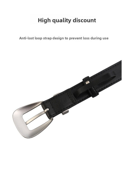 Women's Genuine Leather Commute Belt With Alloy Pin Buckle In Dyed Black