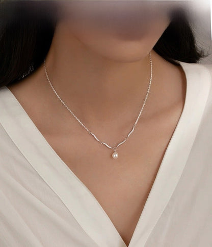 Silver Pearl Necklace For Women In 925 Sterling Silver With Electroplated Finish And Cable Chain