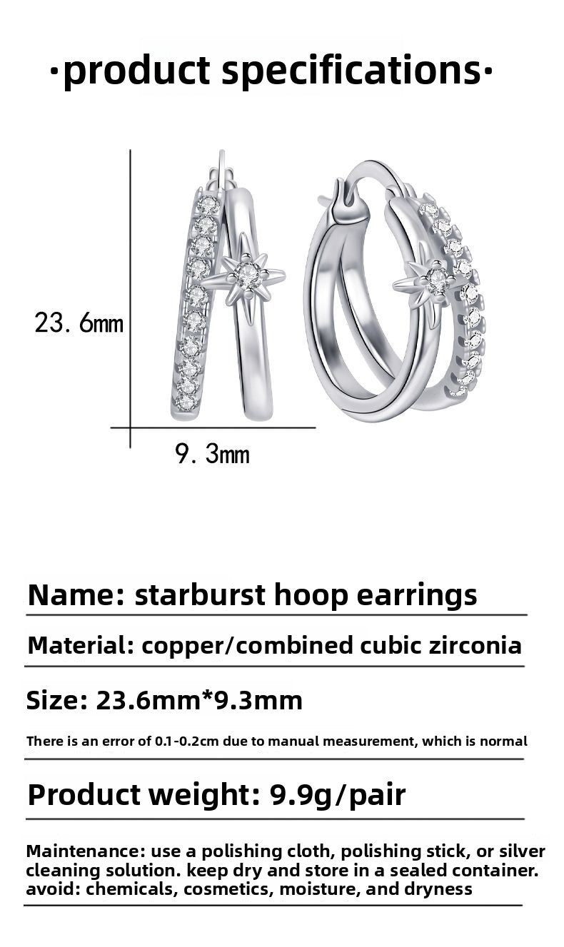 Starburst Hoop Earrings For Women In Silver, Copper With Real Gold Plated Finish And Zircon Inlay