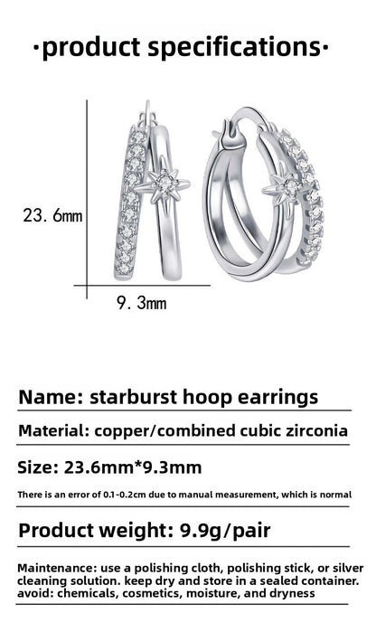 Starburst Hoop Earrings For Women In Silver, Copper With Real Gold Plated Finish And Zircon Inlay