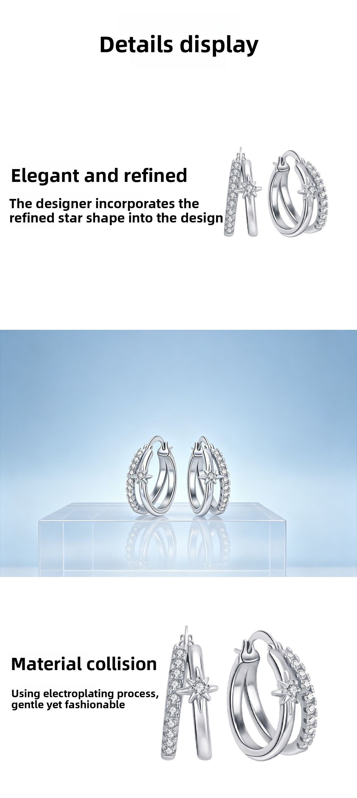 Starburst Hoop Earrings For Women In Silver, Copper With Real Gold Plated Finish And Zircon Inlay