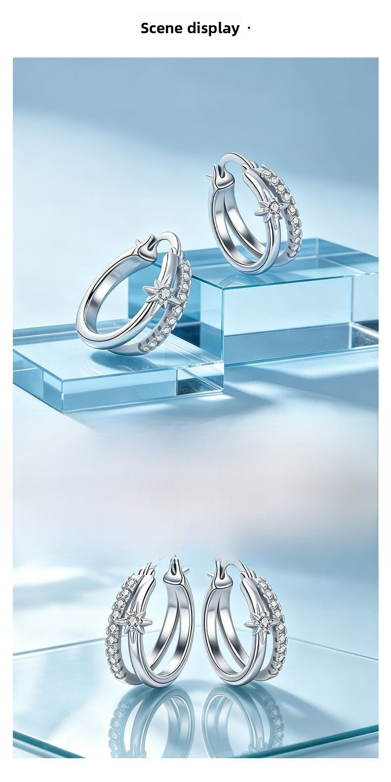Starburst Hoop Earrings For Women In Silver, Copper With Real Gold Plated Finish And Zircon Inlay