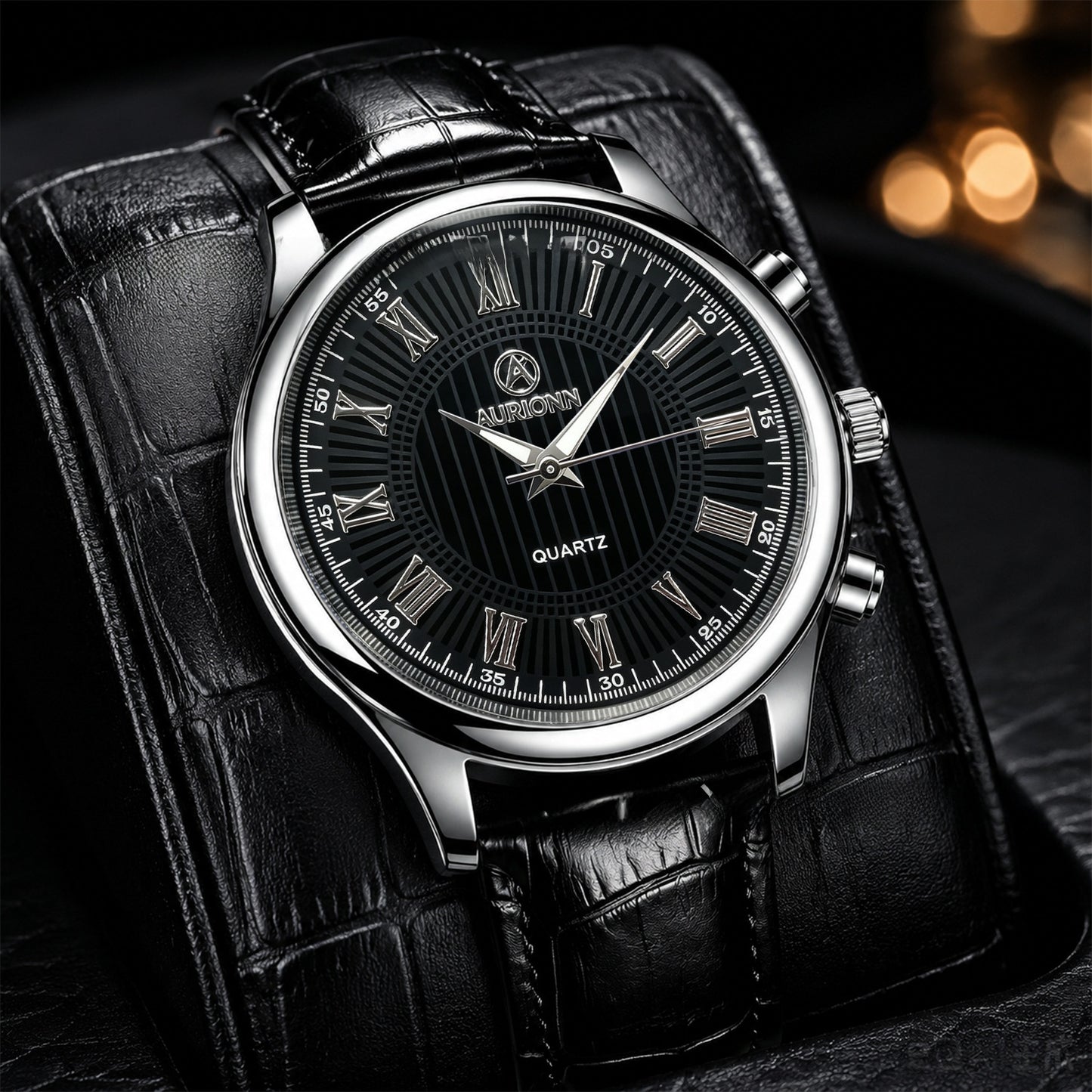 Men's Quartz Watch With Genuine Leather Strap And Pin Buckle, Round Dial Featuring Ordinary Glass Mirror And Pointer Display