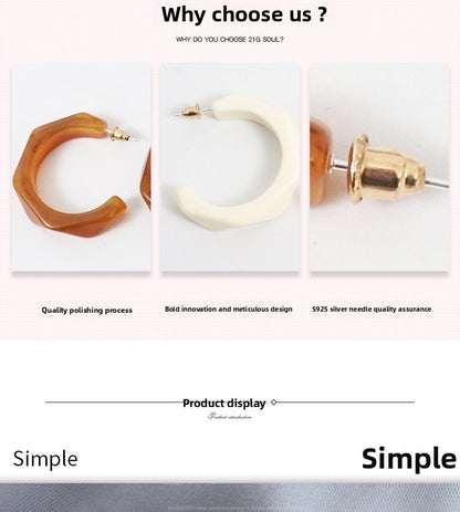 Simple Style Irregular White Stud Earrings For Women With 925 Sterling Silver Posts, Alloy Design