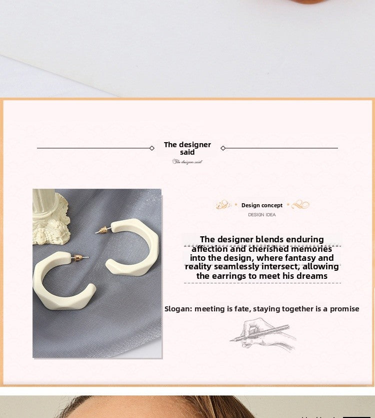 Simple Style Irregular White Stud Earrings For Women With 925 Sterling Silver Posts, Alloy Design